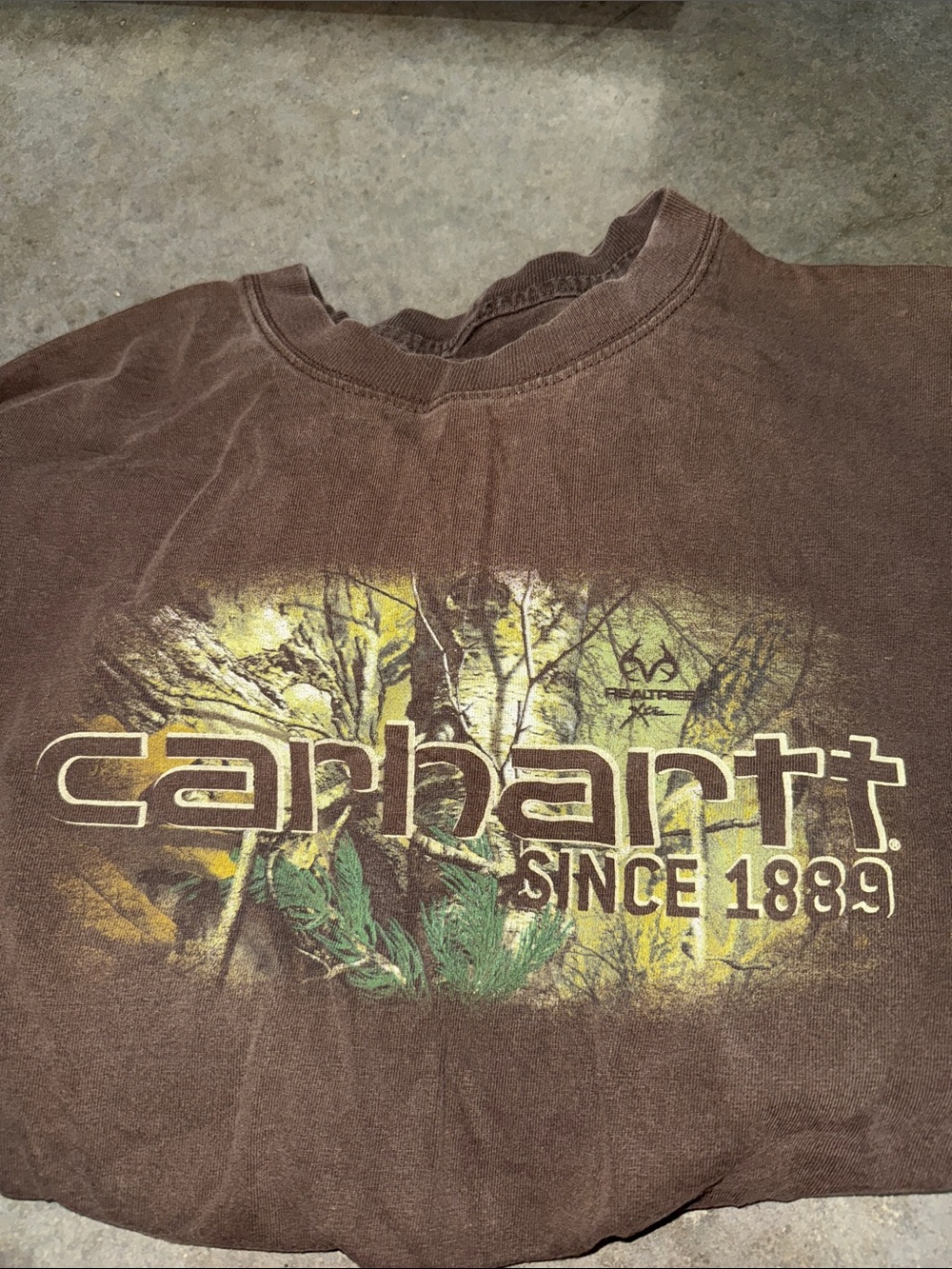 Carhartt Brown Tee with Yellow-Green Forest Logo